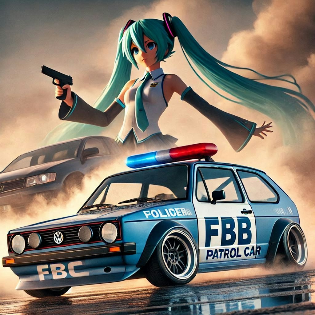 フォルクスワーゲンゴルフFBIパトロールカーのドリ車と初音ミク