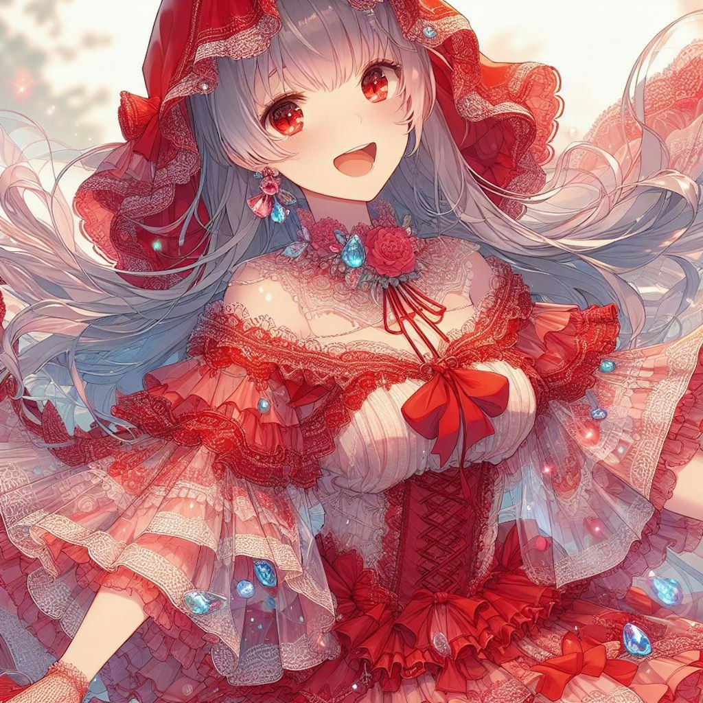 華やかな赤_赤ずきん風ドレス