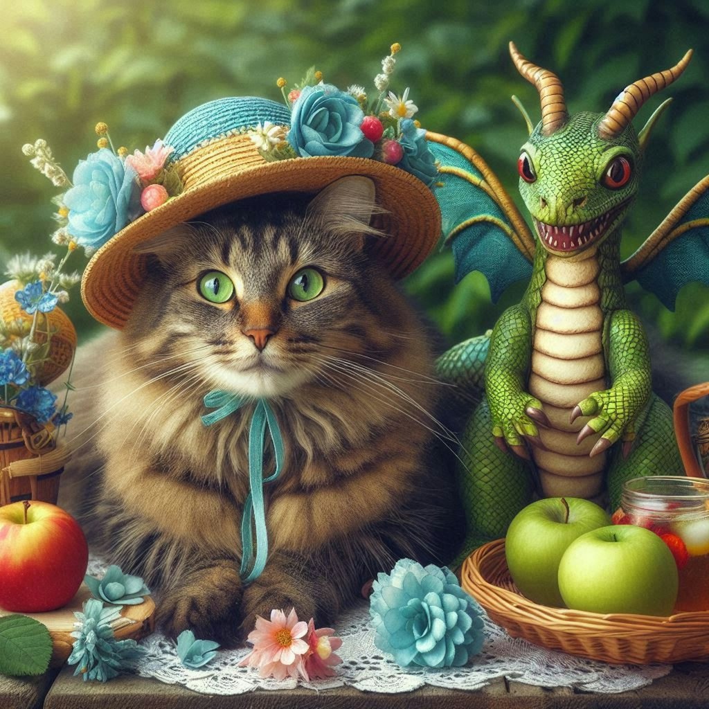 夏の幻想生物と猫