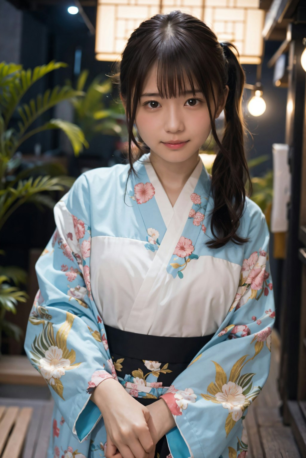 ポニーテールの着物の女の子