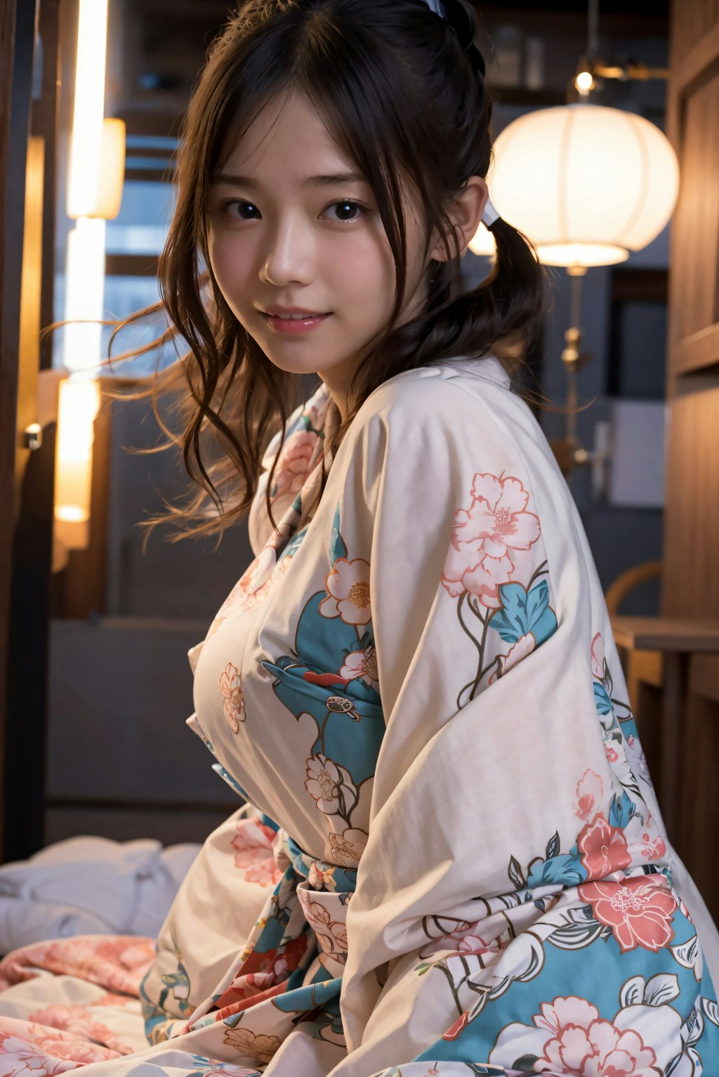 ポニーテールの着物の女の子