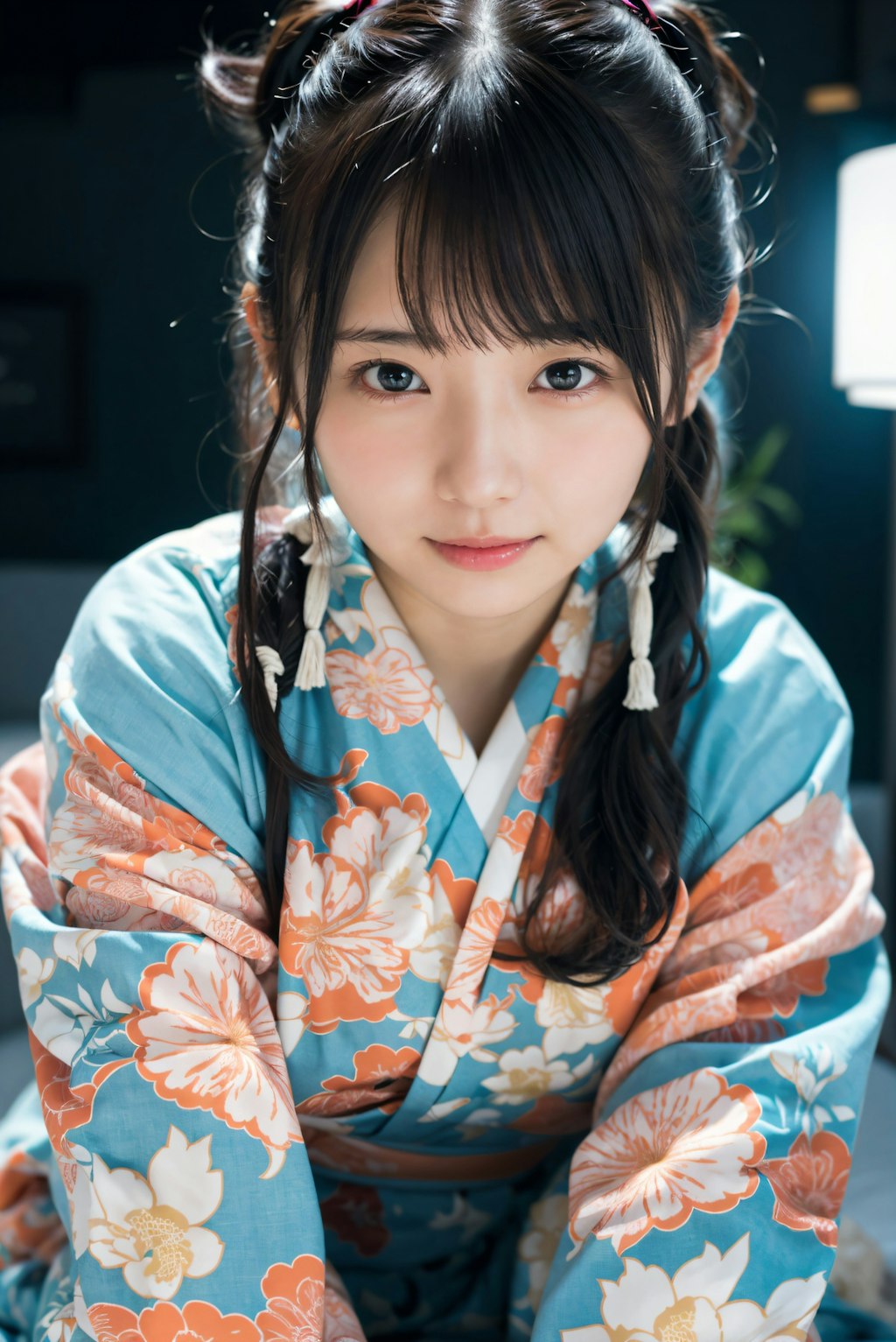 ポニーテールの着物の女の子