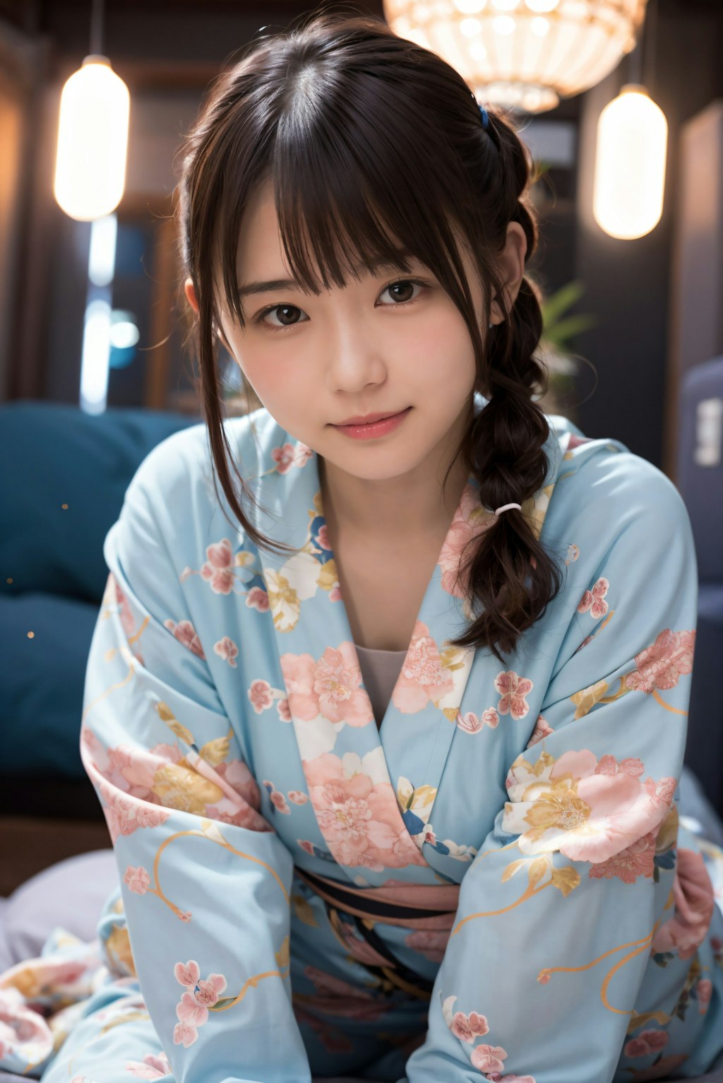 ポニーテールの着物の女の子