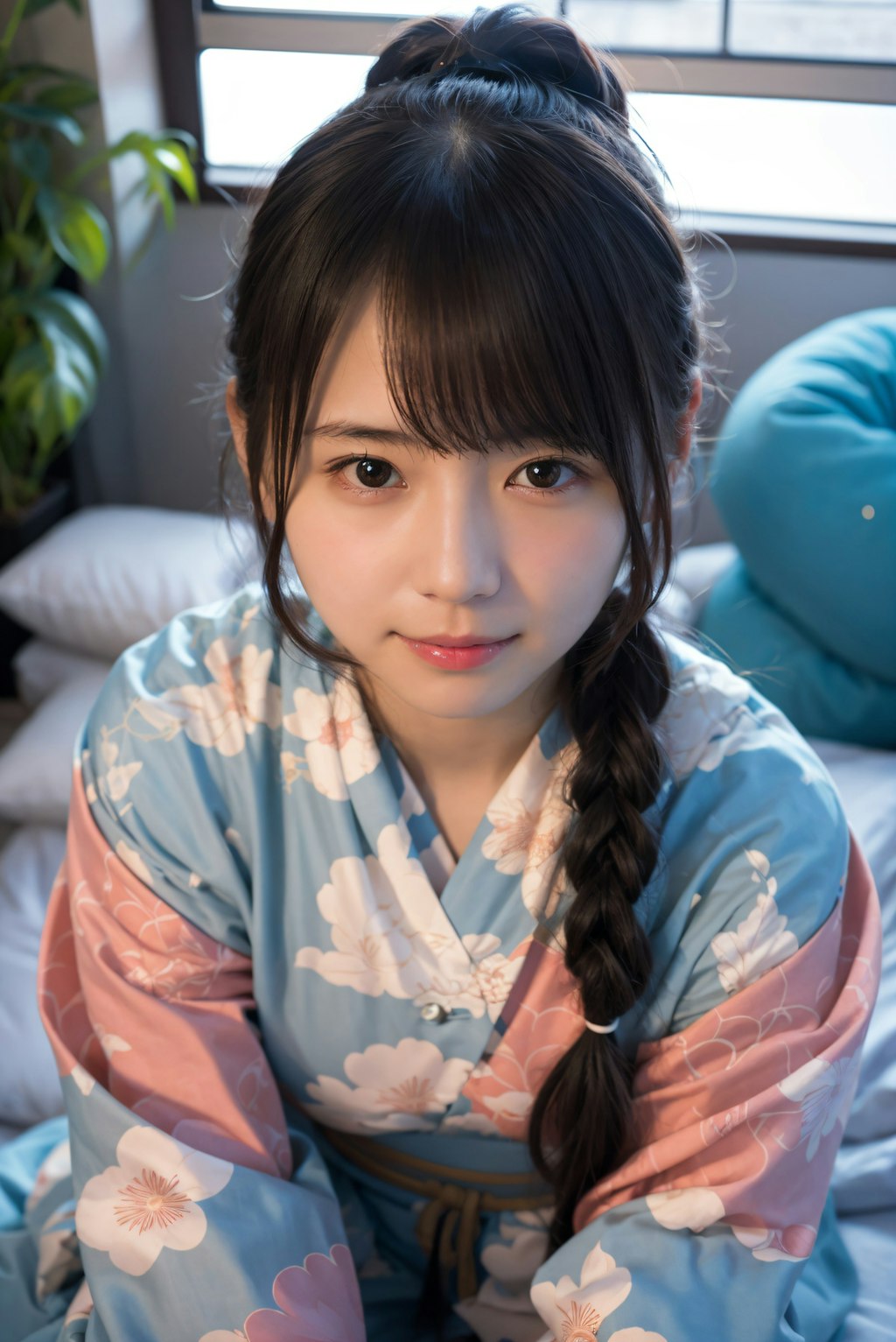 ポニーテールの着物の女の子