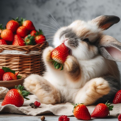 イチゴに夢中なウサギ