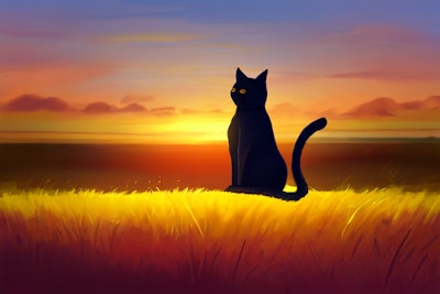夕日に黒猫は、かつての飼い主を思う