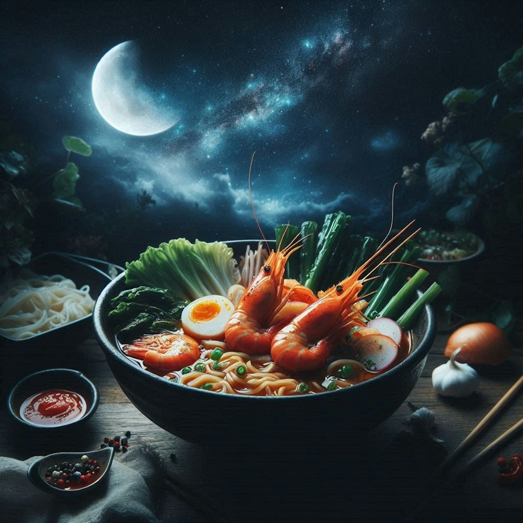 夜のseafood noodle