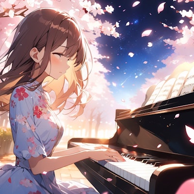 夜桜とピアノ１