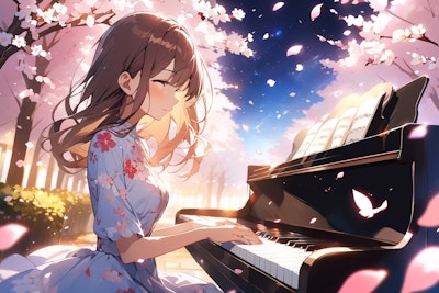 夜桜とピアノ１