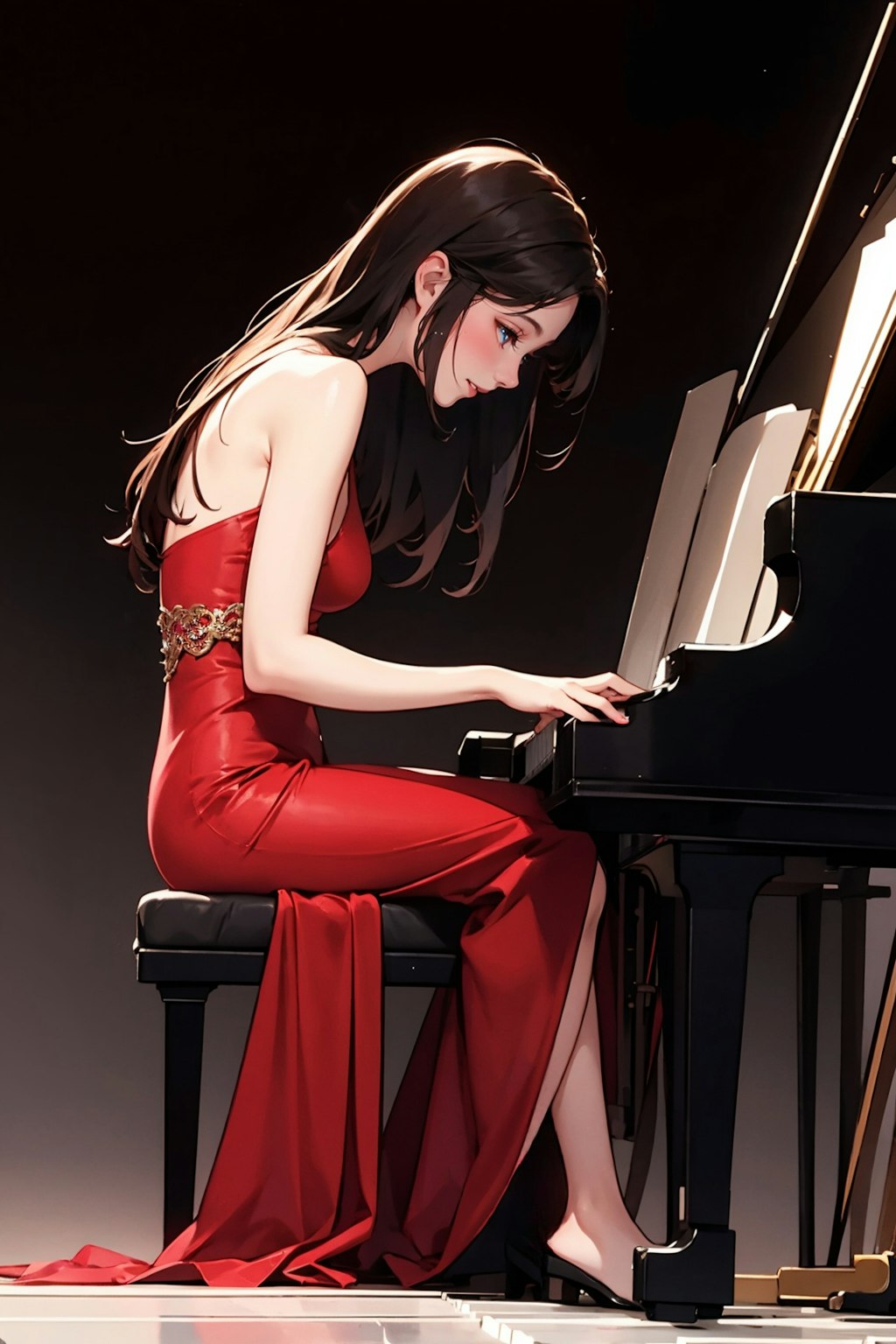 赤いドレスのピアニスト