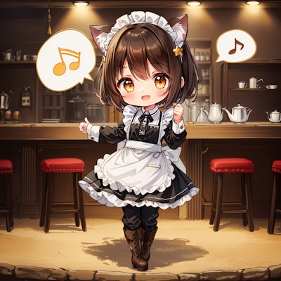 歌って踊る喫茶店で働く猫娘デフォルメ版