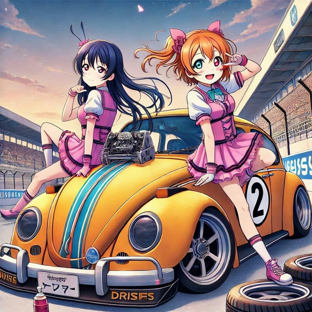 ラブライブキャラとワーゲンビートルのドリ車