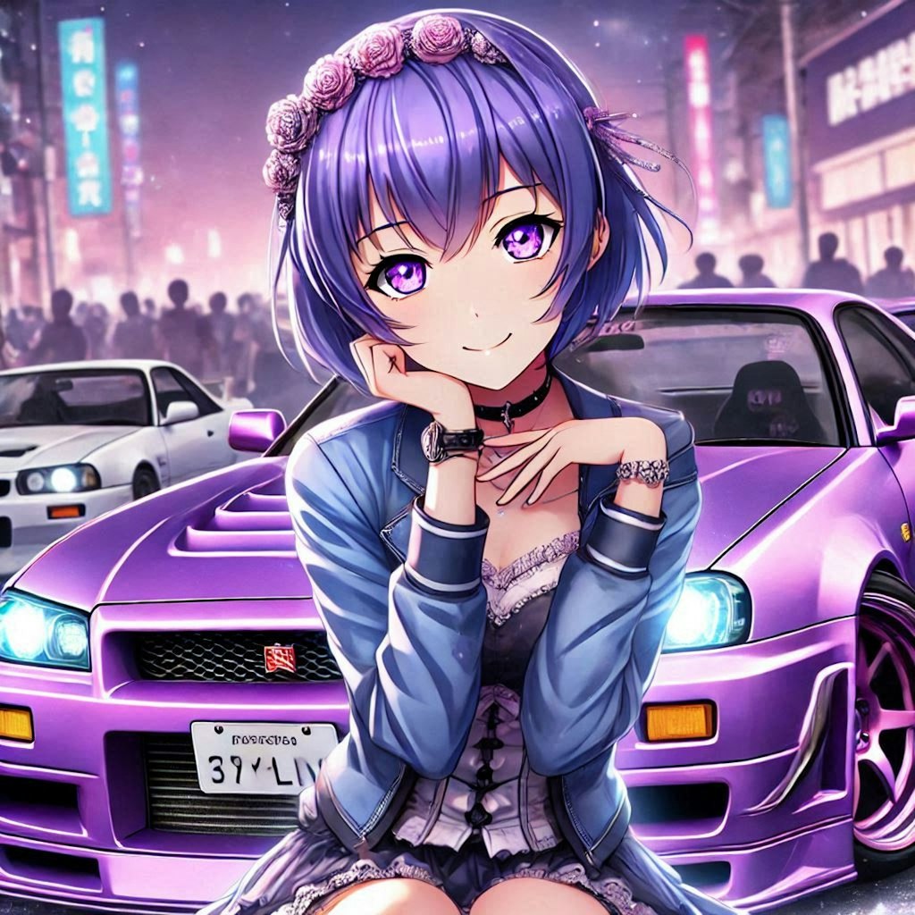 ラブライブキャラとパープルカラーR34GT-R