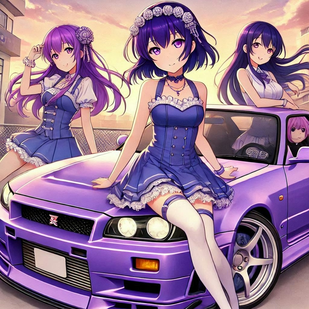 ラブライブキャラとパープルカラーR34GT-R