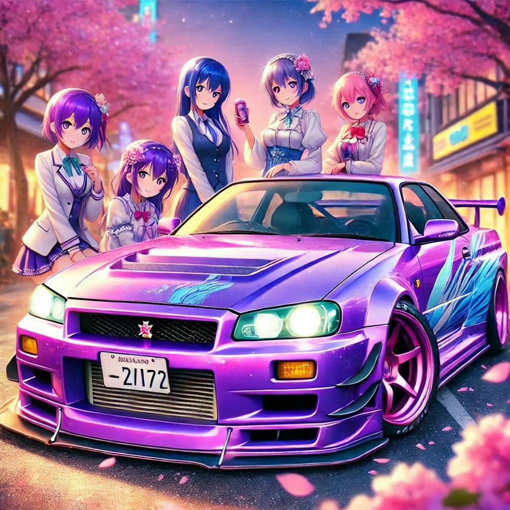 ラブライブキャラとパープルカラーR34GT-R