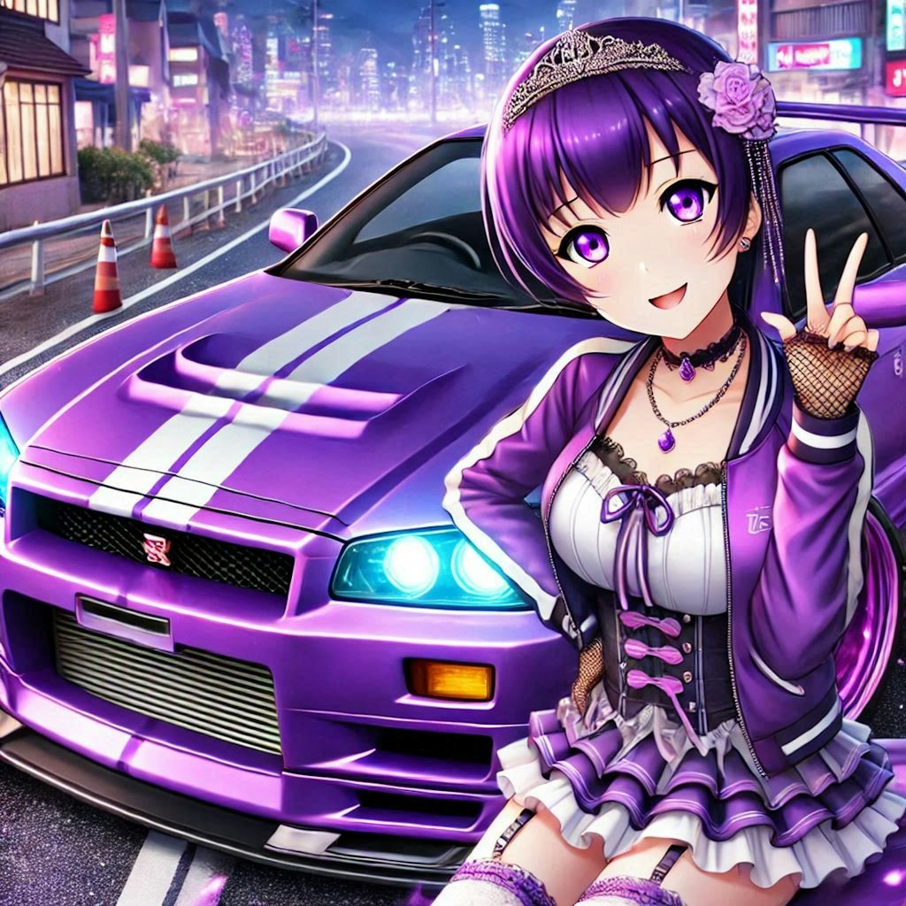 ラブライブキャラとパープルカラーR34GT-R