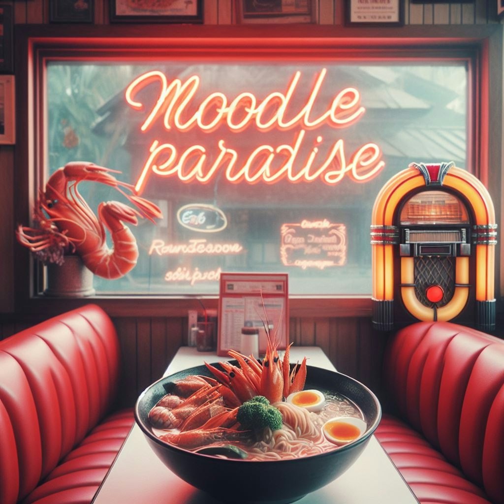 レトロなseafood noodle