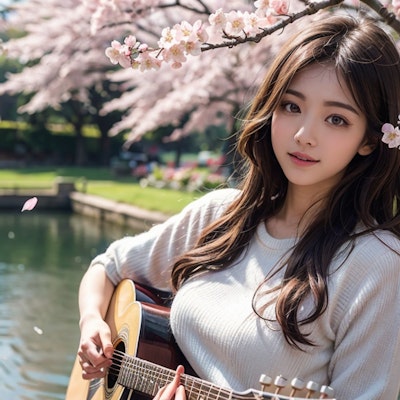 桜公園でおはようのギター弾き語り