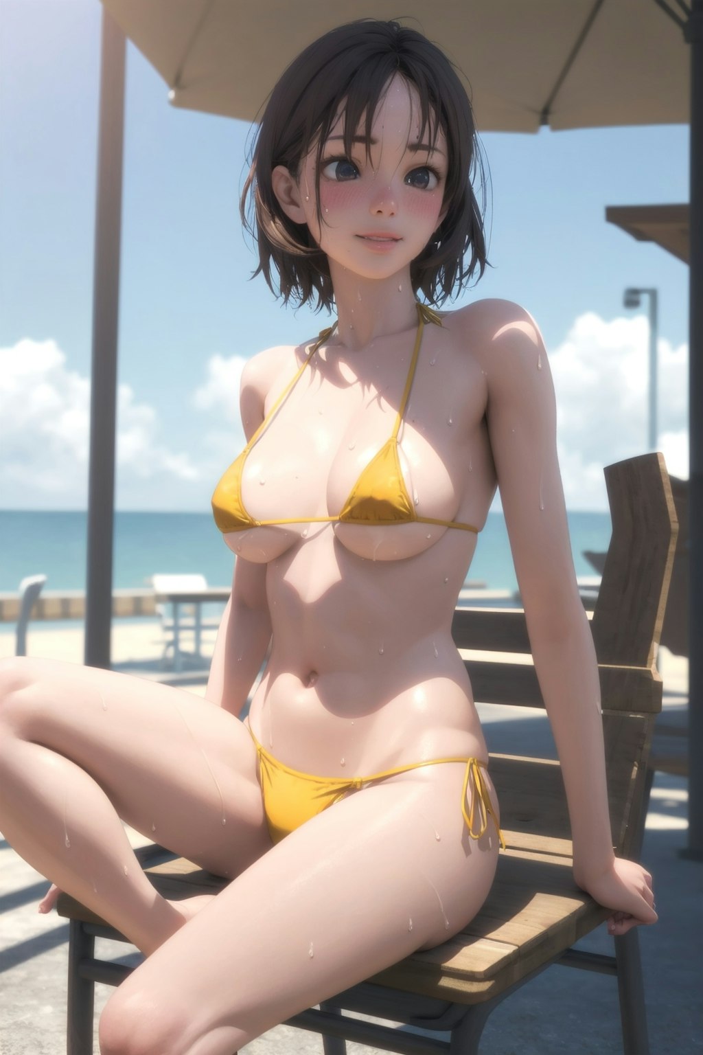 夏の浜辺のお嬢さん