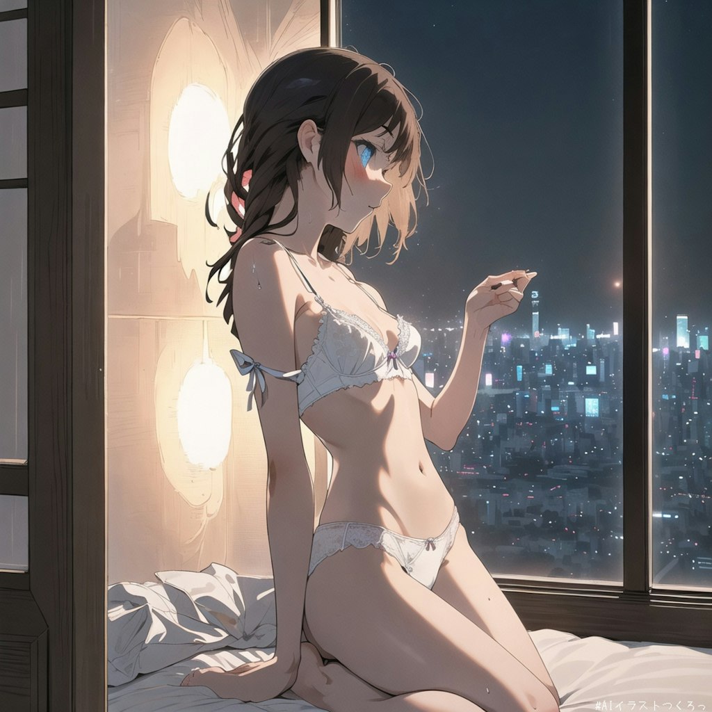 夜景を眺める美少女