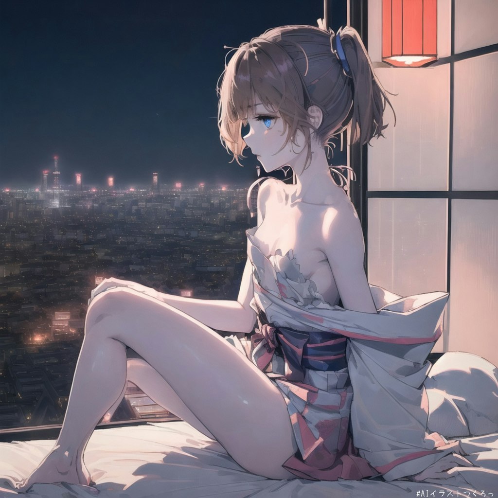 夜景を眺める美少女