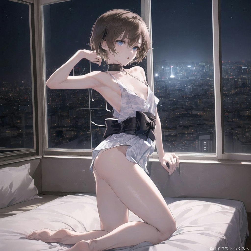 夜景を眺める美少女