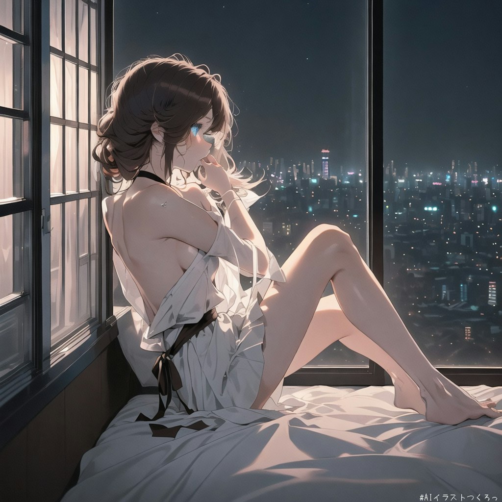 夜景を眺める美少女