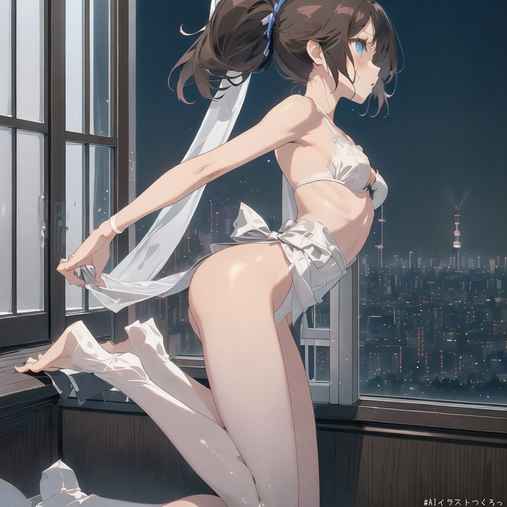 夜景を眺める美少女