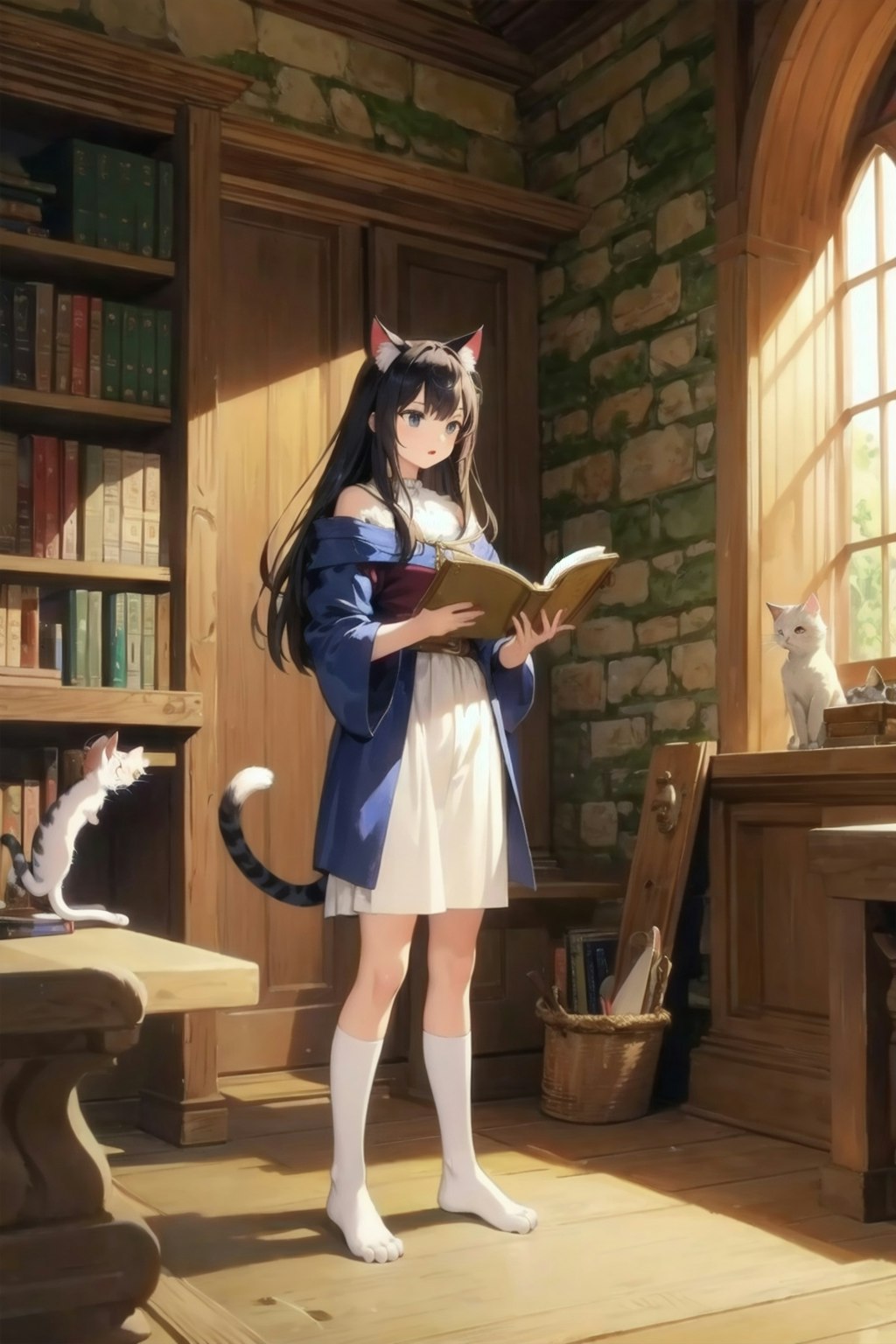 本を読む猫娘