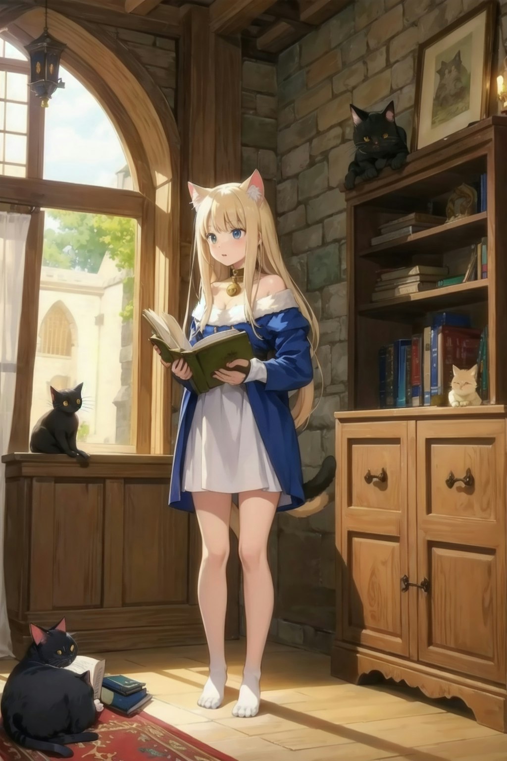 本を読む猫娘