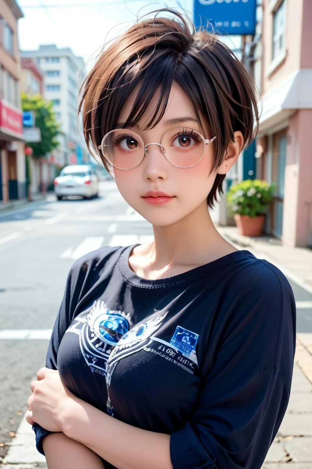 街角ショートヘア少女