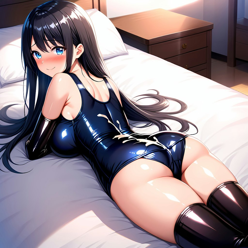 旧型スクール水着長手袋サイハイソックス 後ろからぶっかけ