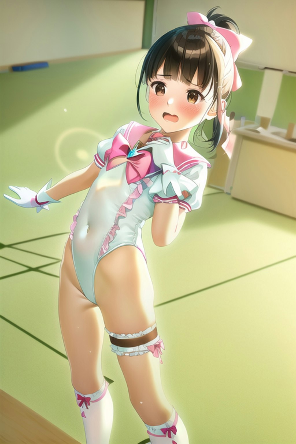 変身を見られて慌てるポニテちゃん