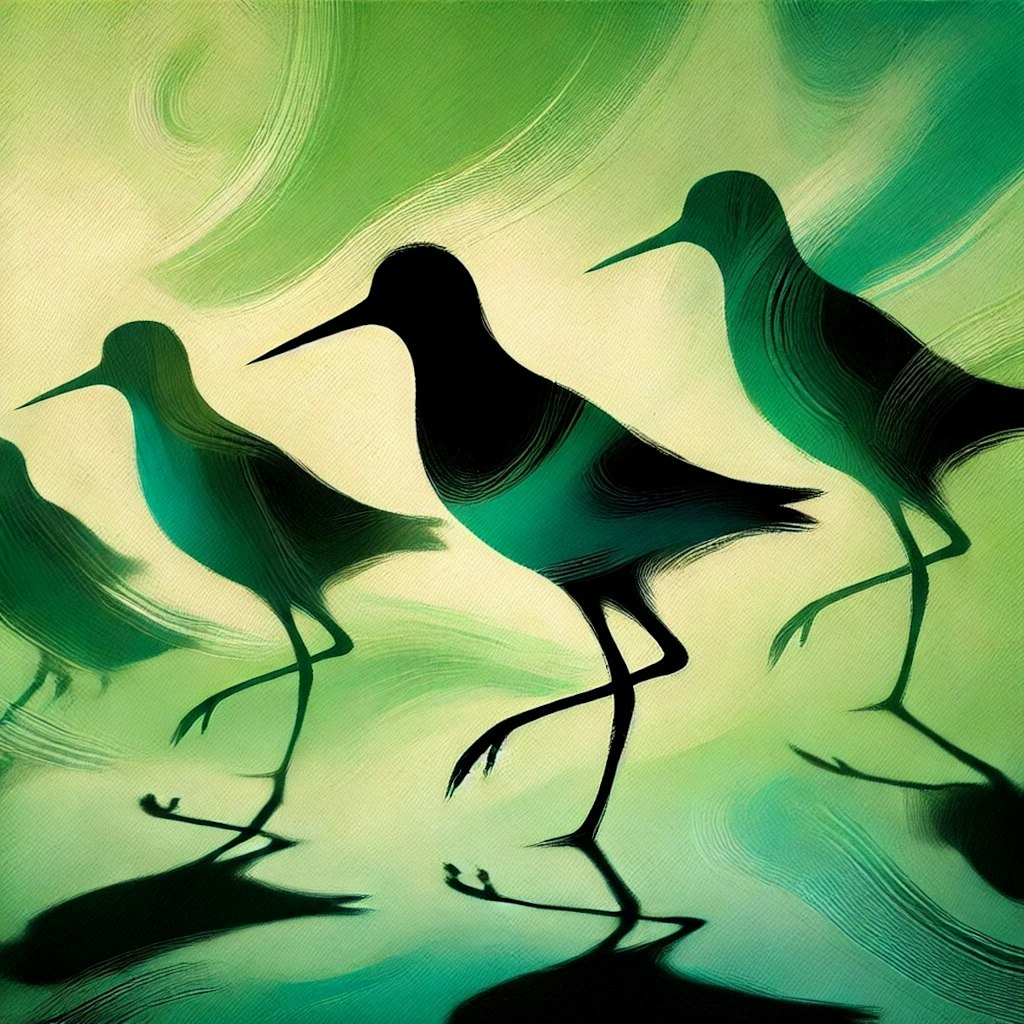 Shorebirds in green