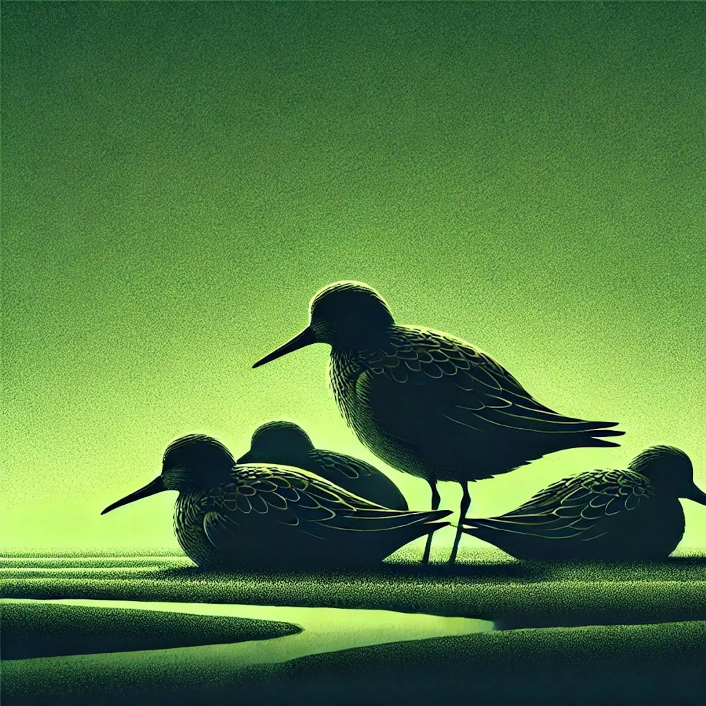 Shorebirds in green