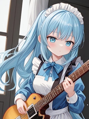 ギター練習するメイドさん
