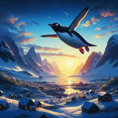 アクリル風 空飛ぶペンギン