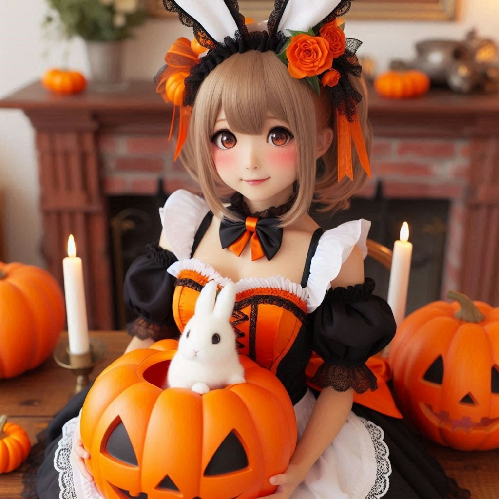 ハロウィンイベントで働くウサギ