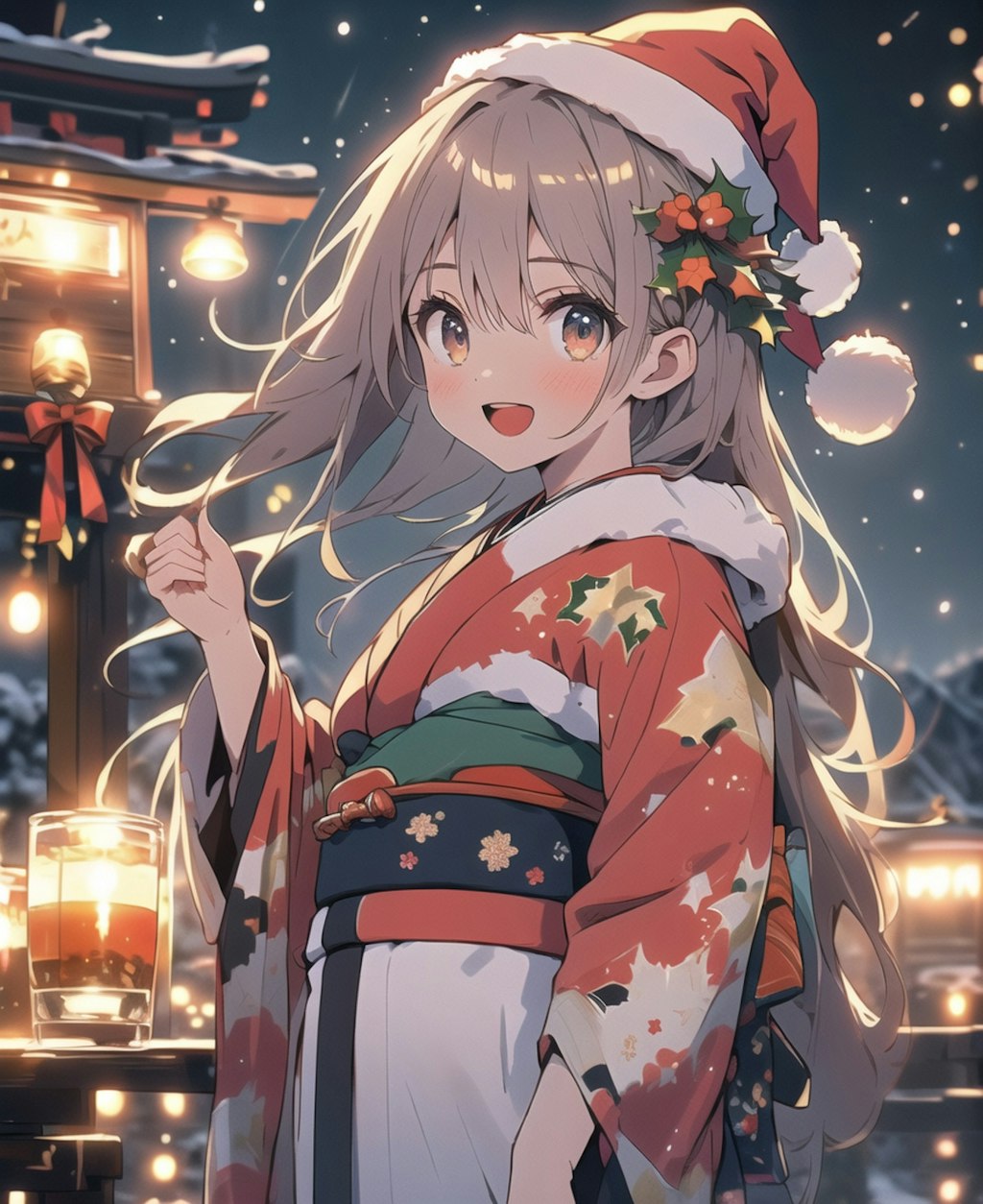 クリスマス 着物少女