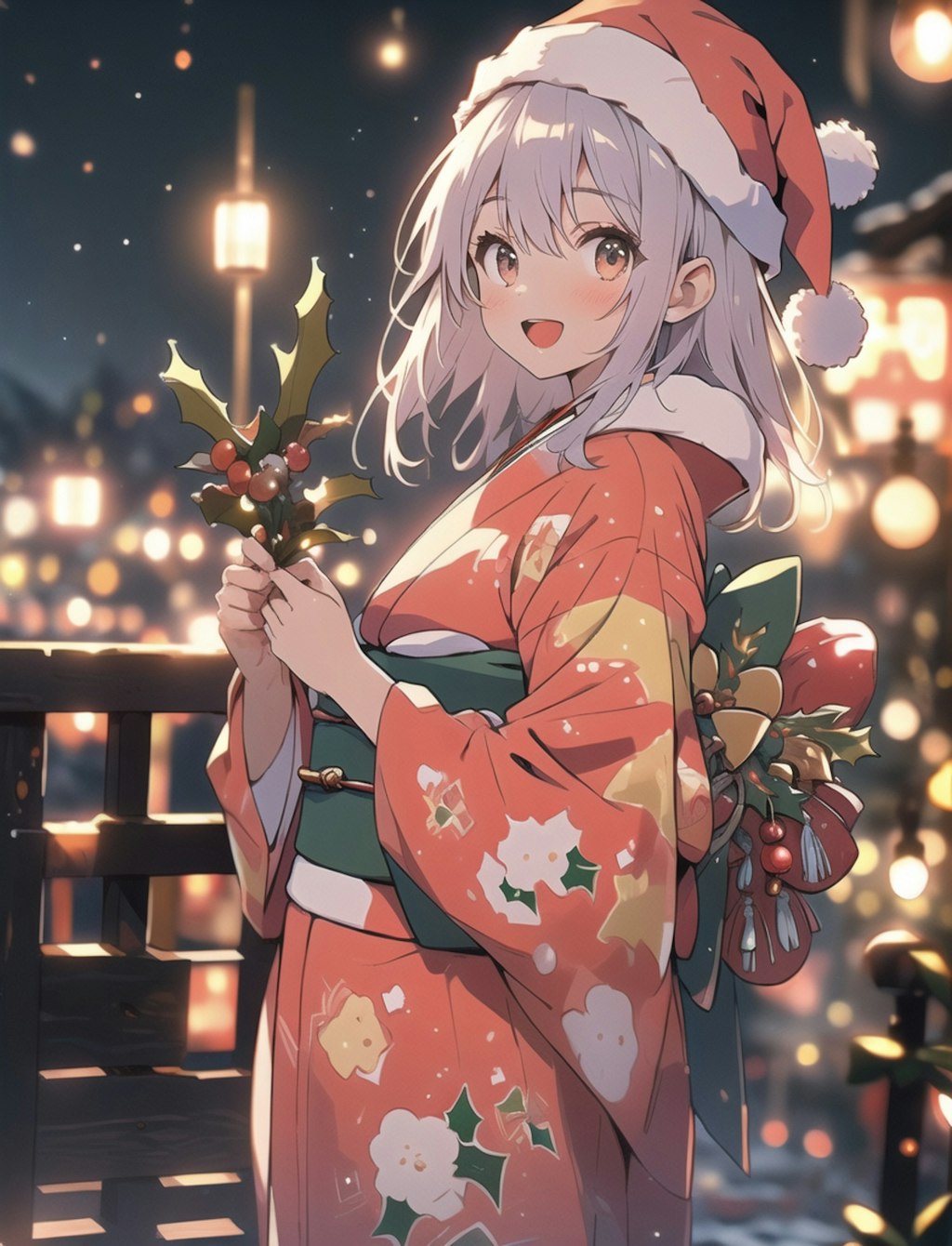 クリスマス 着物少女