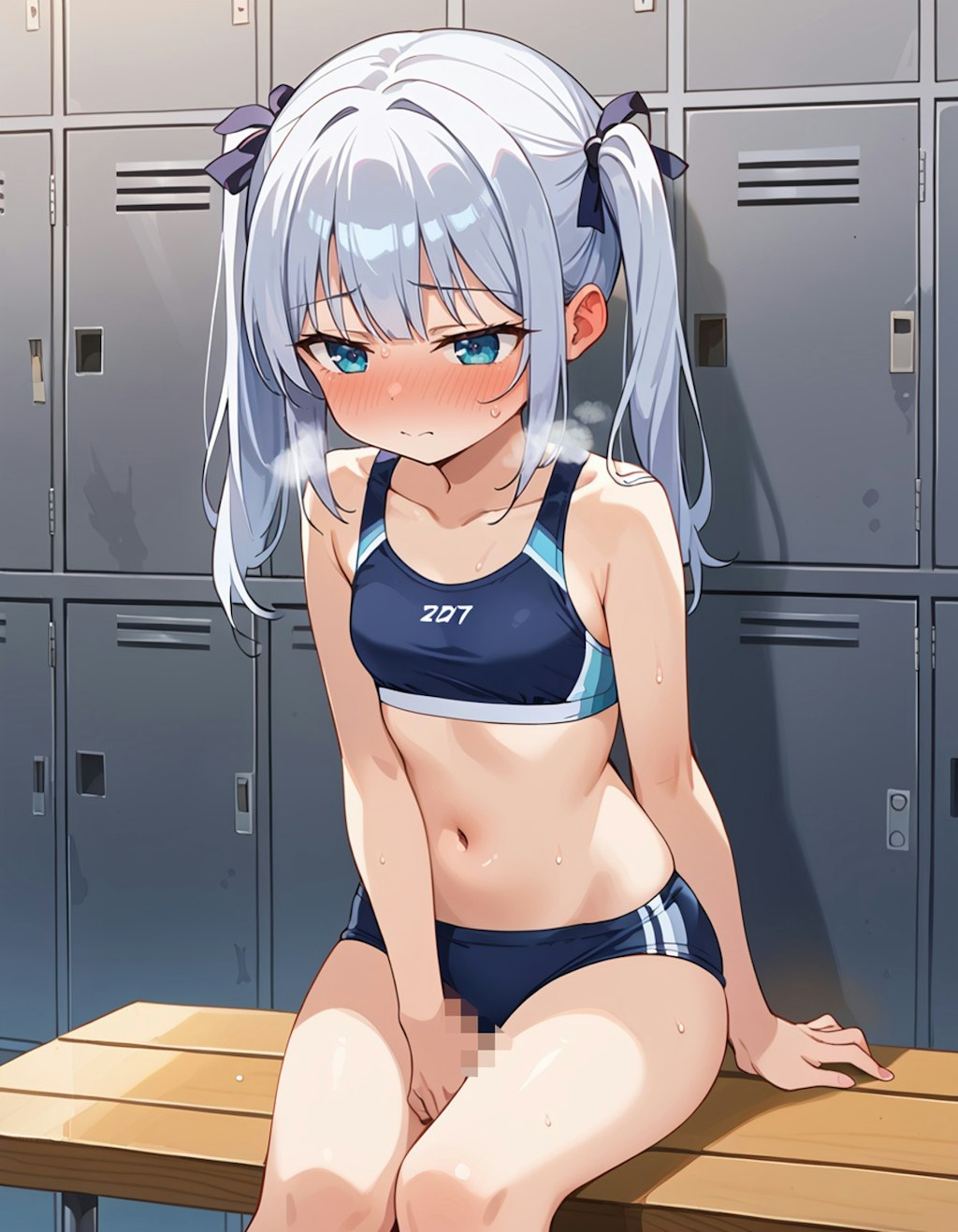 貧乳銀髪ツインテちゃんのオナニー
