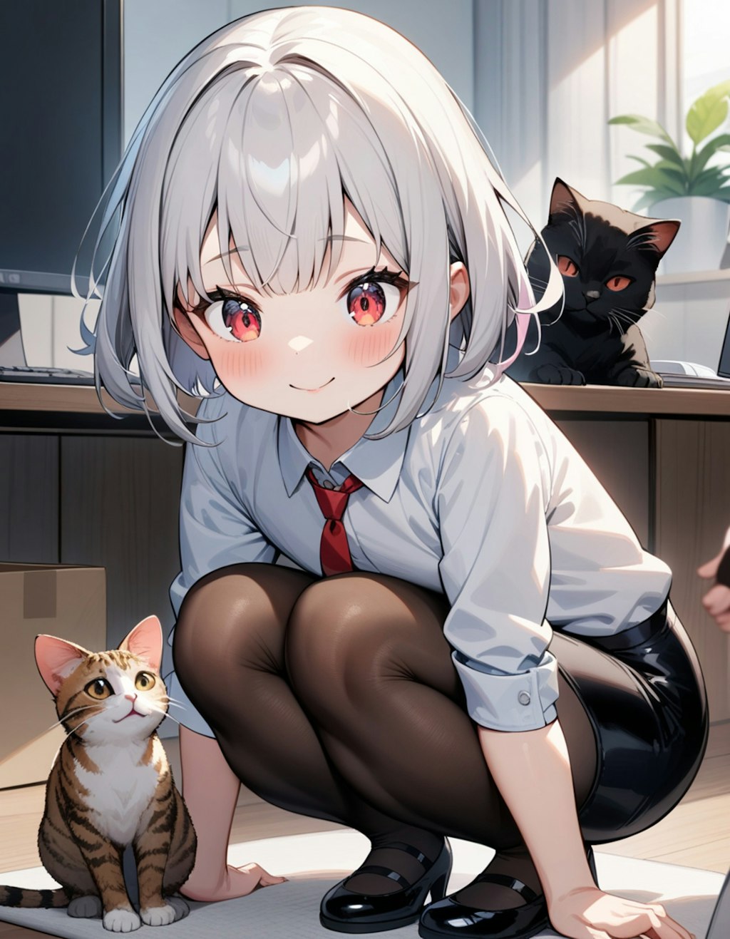 猫と戯れるOL