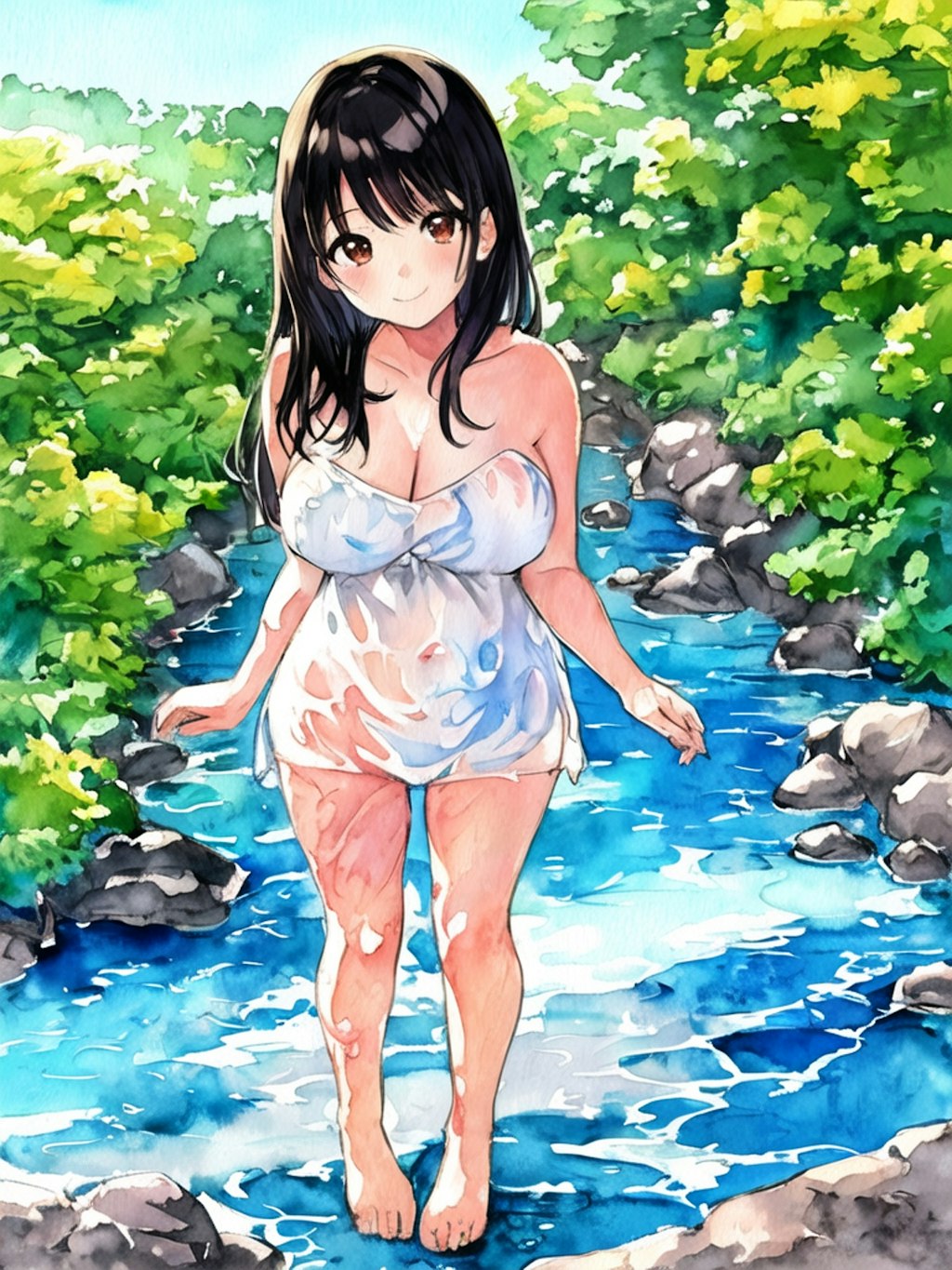 水場の夏少女
