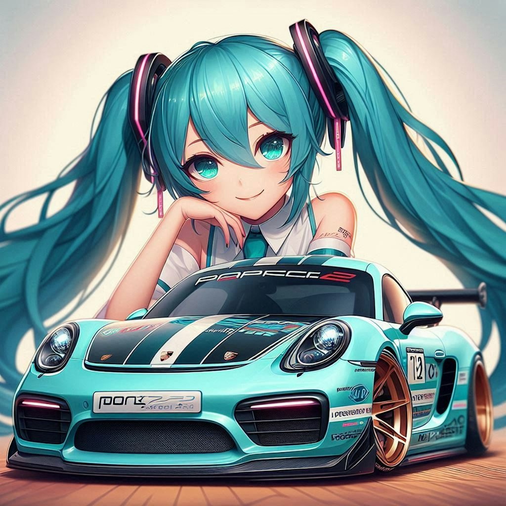 初音ミクカラーのポルシェケイマンのドリ車