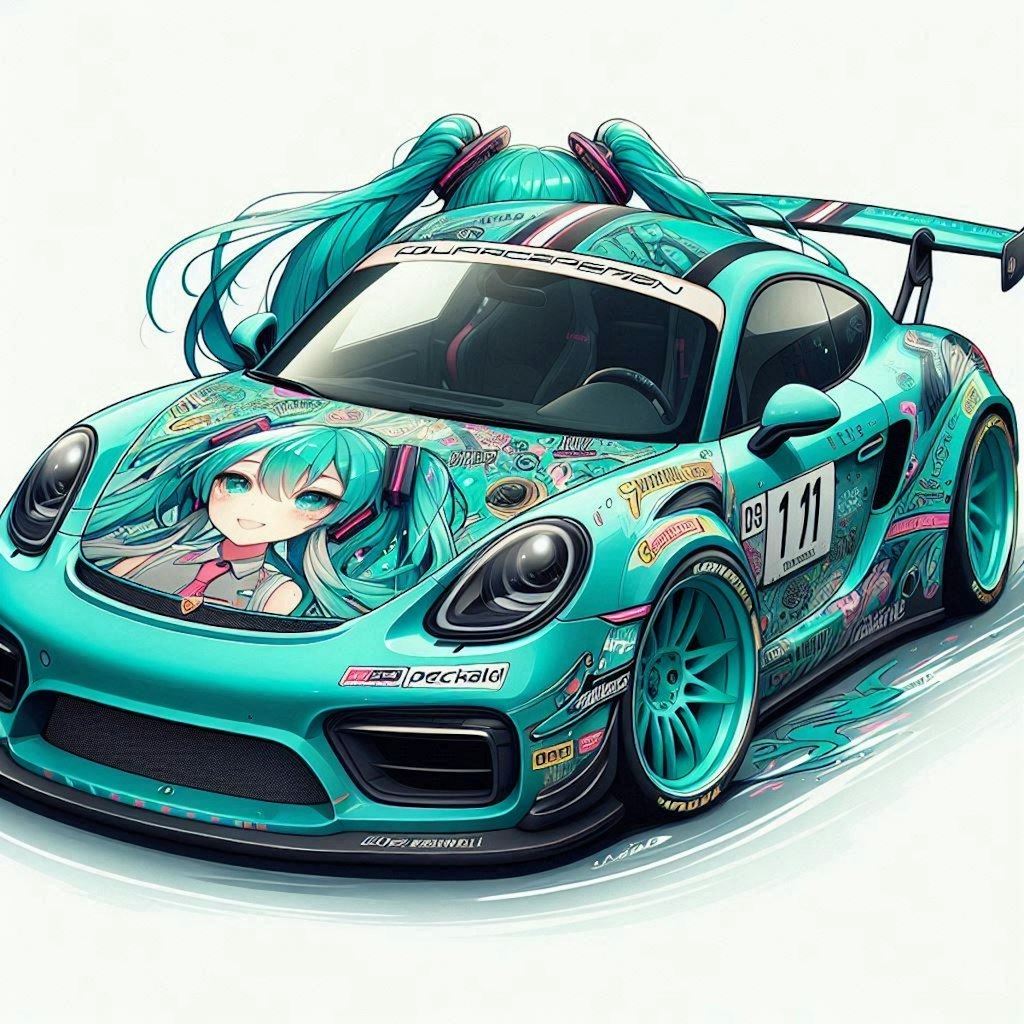 初音ミクカラーのポルシェケイマンのドリ車