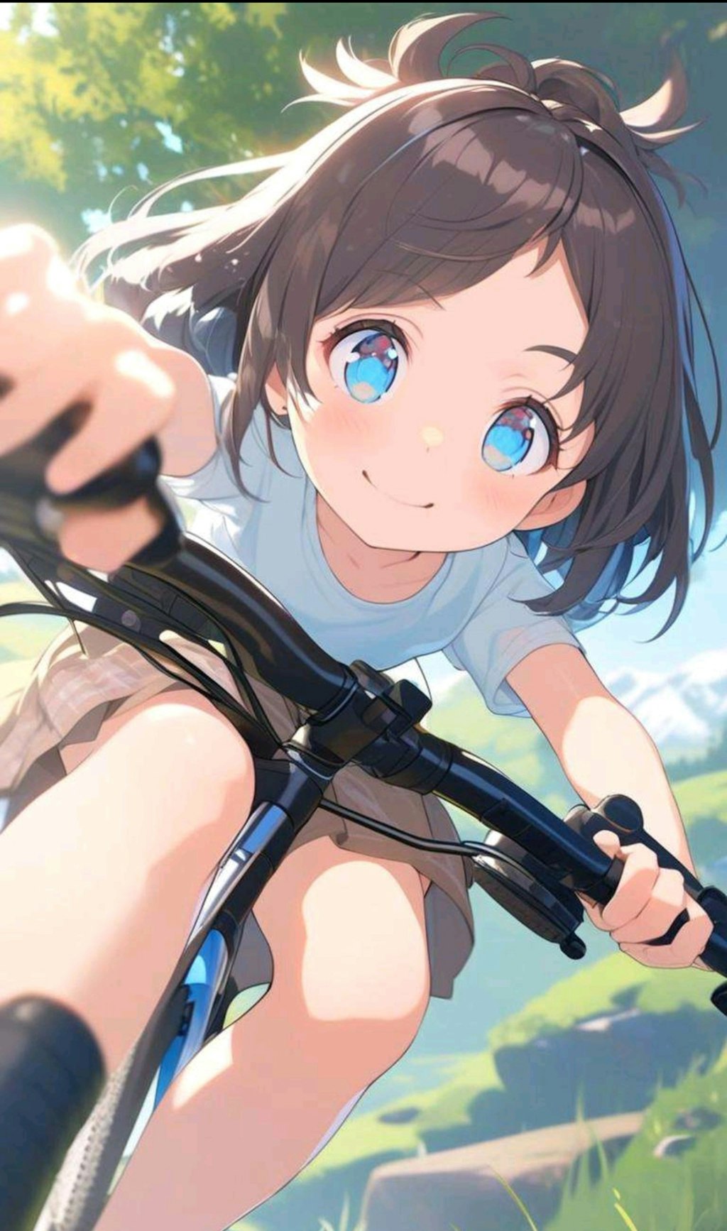 自転車で山道のサイクリングを楽しむ小さな女の子