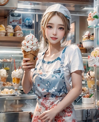 アイスクリーム店　店員さんの愛ちゃん