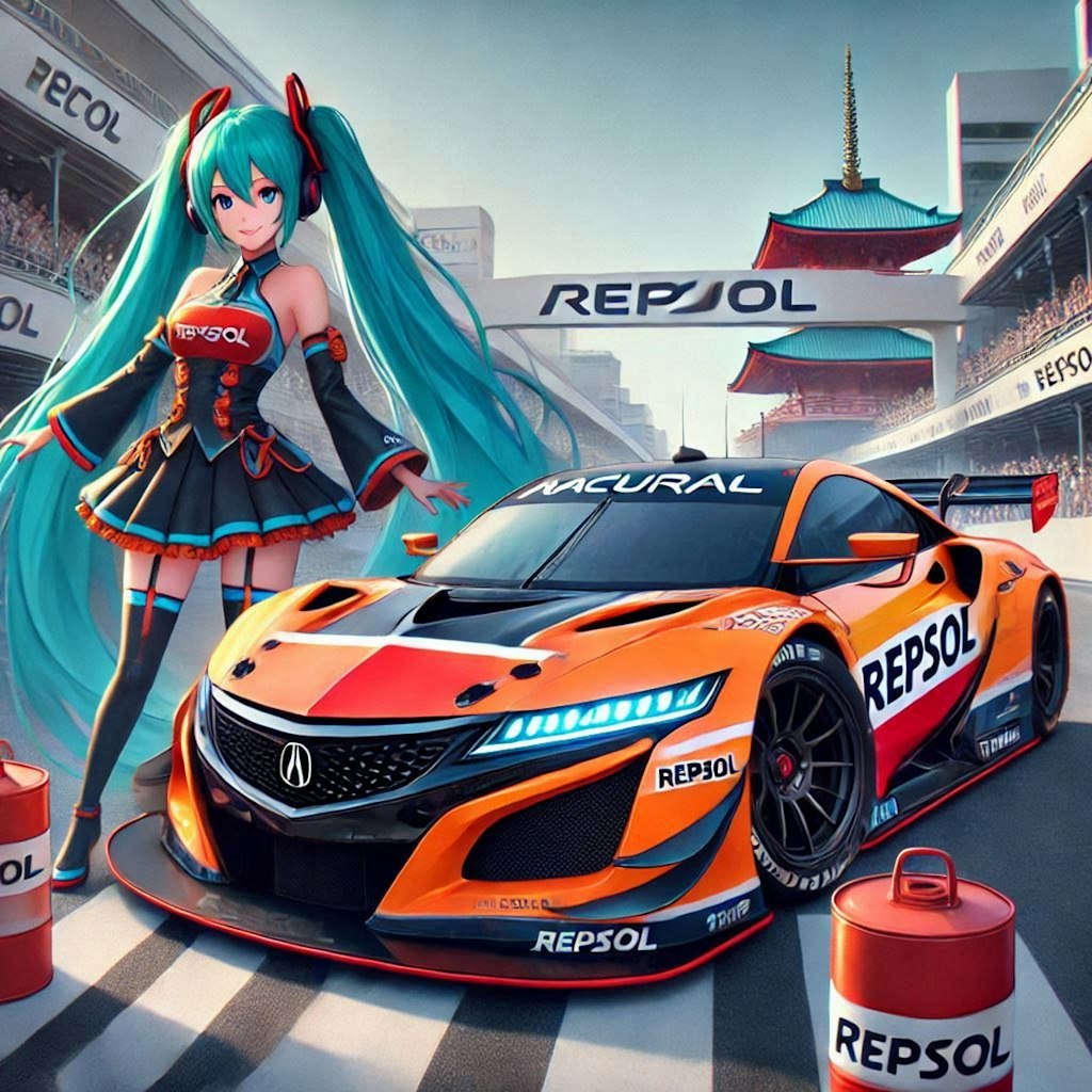 レプソルカラーアキュラレーシングカーとチアガール初音ミク