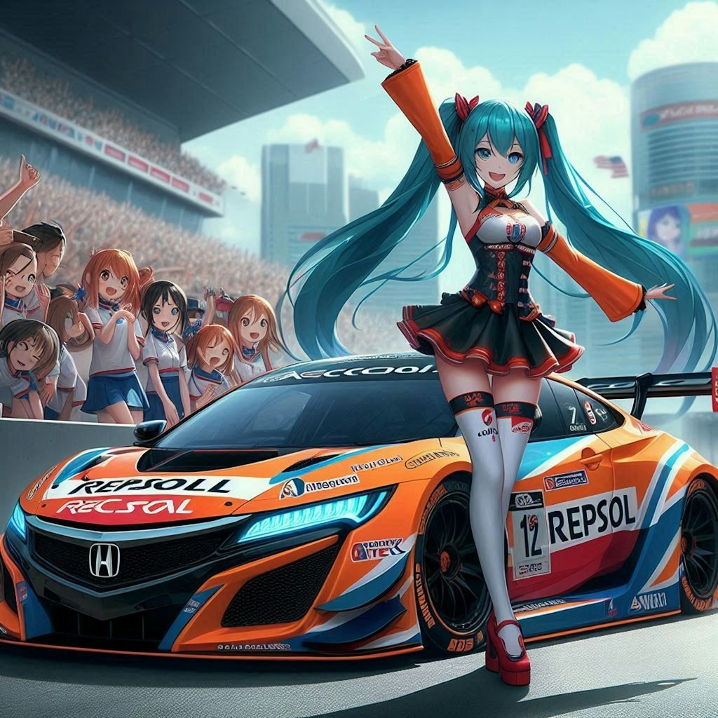 レプソルカラーアキュラレーシングカーとチアガール初音ミク