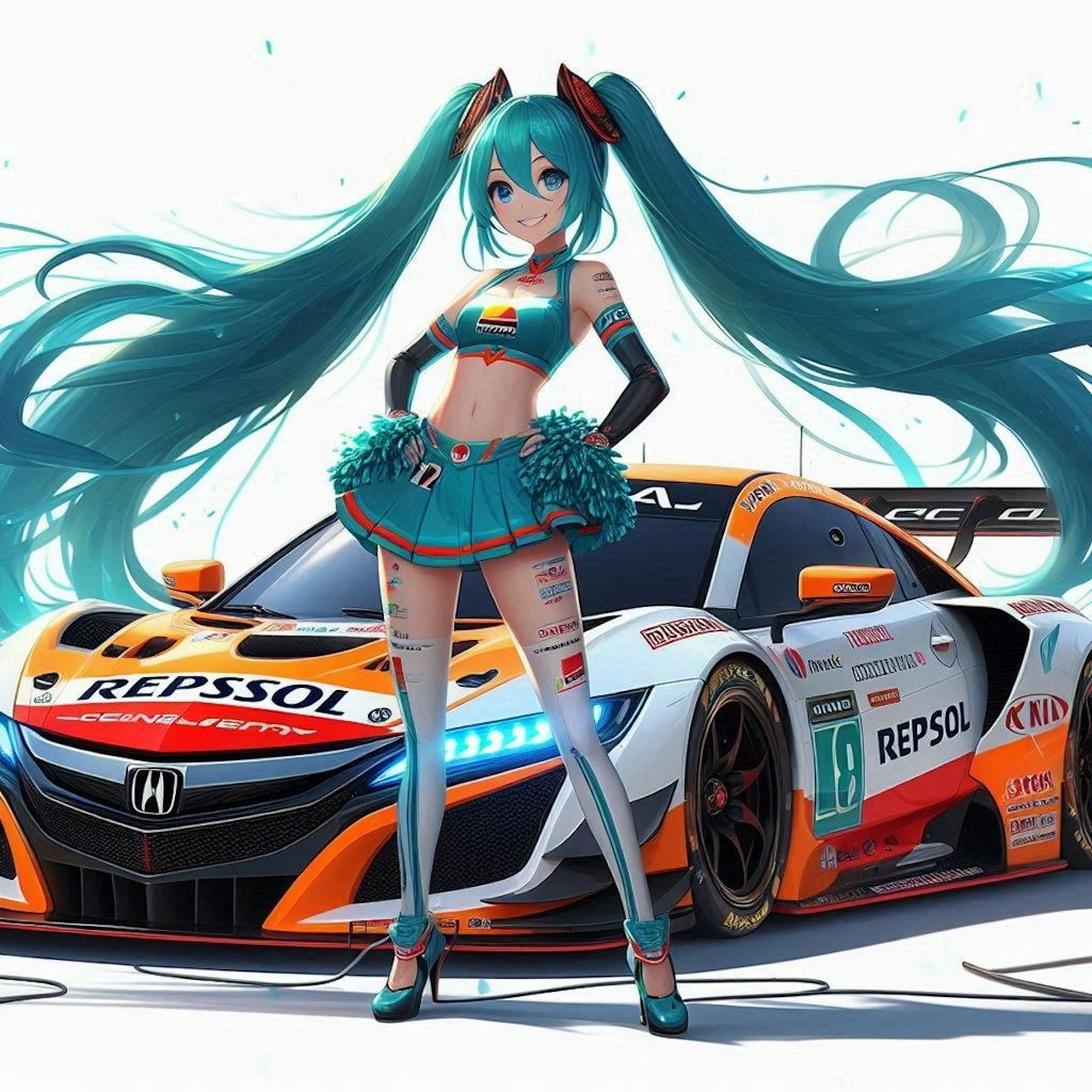 レプソルカラーアキュラレーシングカーとチアガール初音ミク